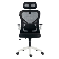 SILLA ACTECK FLUX BASE EC343HR / ERGONOMICA / MAX 100 KG / REPOSABRAZOS ABATIBLE / REPOSA CABEZAS AJUSTABLE / MATERIAL TRANSPIRABLE / MECANISMO TIPO MARIPOSA / BLANCO - NEGRO / AC-943321