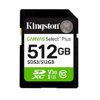 MEMORIA FLASH SD KINGSTON SDXC CANVAS SELECT 512GB 150MB/S C10 UHS-I U3 V30 (SDS3/512GB)