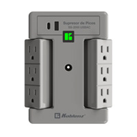 SUPRESOR DE PICOS MULTICONTACTO DE PARED CON CONEXIN USB C Y ENCHUFES GIRATORIOS DISEÑADO PARA TELEVISIONES, CENTROS DE ENTRETENIMIENTO Y OFICINAS.