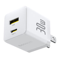 CARGADOR DE PARED 2 PUERTOS BASEUS, CARGA RPIDA, 1 TIPO C1 USB-A 30W, COLOR BLANCO