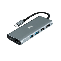 DOCKING STATION ADESSO AUH-4040 9 EN 1, USB-C. 1X PUERTO TIPO C, 3X USB 3.0-A (5 GBPS), 1X PD (HASTA 100 W), 2X HDMI (8K/30HZ, 4K/60HZ), 1X TF, 1X TARJETAS SD (480 MBPS), 1X RJ45 (10/100/1000 MBPS)