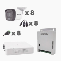 KIT TURBOHD 2 MEGAPIXELES HIKVISION KH1080P8BFH DVR 8 CANALES CON AUDIO POR COAXITRON / 8 CáMARAS CON MICRóFONO INTEGRADO 101° VISIóN/ LUZ BLANCA + IR VISIóN NOCTURNA / TRANSCEPTORES / CONECTORES / F